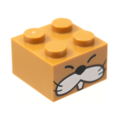 Brick 2 x 2 with Black Closed Eyes, Nose, and Whiskers, White Cheeks and Tooth Pattern (Super Mario Monty Mole Face)