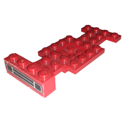 Stickered Assembly 10 x 4 x 1 1/3 with Car Grille Black on Red Background Pattern (Sticker) - Set 623 - 1 Vehicle, Base 4 x 10 x 2/3 with 2 x 2 Recessed Center with Center Hole (First Version), 2 Plate 1 x 4