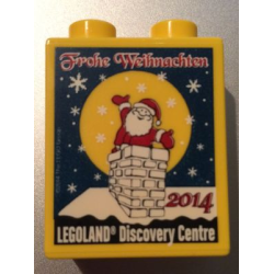 Duplo, Brick 1 x 2 x 2 with LEGOLAND Discovery Centre Frohe Weihnachten 2014 Pattern
