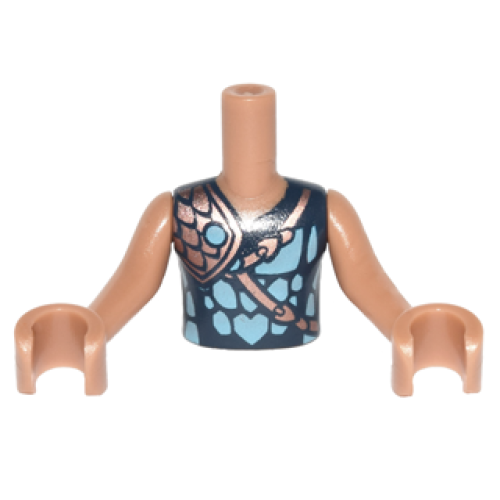 Деталь LEGO FTBpb017c01 Torso Mini Doll Boy Dark Blue and Dark Azure Shirt with Copper Armor and Strap Pattern, Medium Nougat Arms with Hands