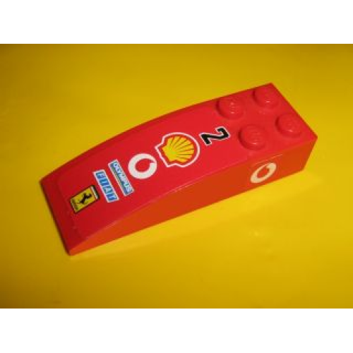 Деталь LEGO 44126pb032 Slope, Curved 6 x 2 with Number 2, Shell, Vodafone, Olympus, Fiat, and Ferrari Logos on Top, Vodafone Logo on Both Sides Pattern (Stickers) - Sets 8362 / 8375 / 8654