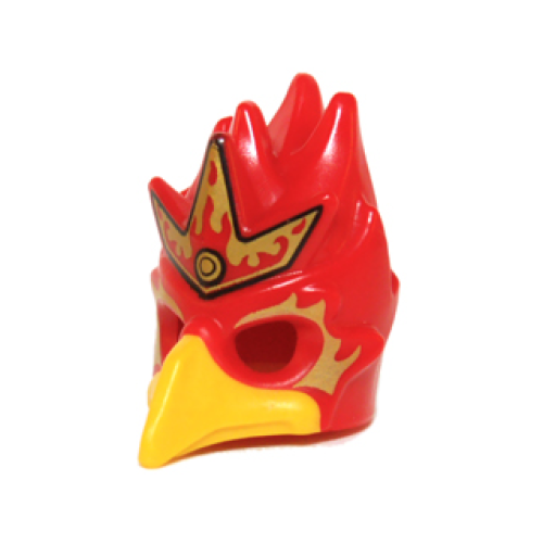 Деталь LEGO 16656pb02 Minifigure, Headgear Mask Bird (Phoenix) with Yellow Beak and Elaborate Gold Headpiece with Red Flames Pattern