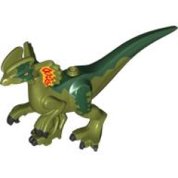 Dinosaur Body Dilophosaurus with Rubbery Tail, Bright Light Orange, Red and Dark Green Markings Pattern Dinosaur Body Dilophosaurus with Rubbery Tail, Bright Light Orange, Red and Dark Green Markings Pattern