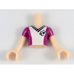 Torso Mini Doll Girl Magenta Soccer / Football Jersey with White Front, Star Logo Pattern, Light Nougat Arms with Hands with Magenta Sleeves