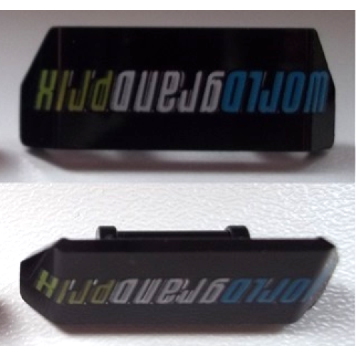 Деталь LEGO 98834pb01b Vehicle, Spoiler with Bar Handle with 'WORLD GRAND PRIX' Upside Down Pattern