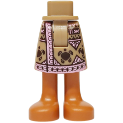 Mini Doll Hips and Skirt Mid-Length with Molded Sienna Legs and Printed Dark Brown Turtles, Bright Pink Hem and Triangles Pattern - Thick Hinge