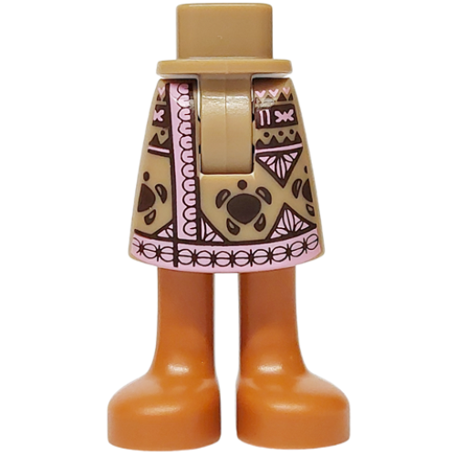Деталь LEGO 109803c00pb06 Mini Doll Hips and Skirt Mid-Length with Molded Sienna Legs and Printed Dark Brown Turtles, Bright Pink Hem and Triangles Pattern - Thick Hinge