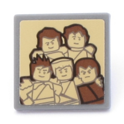 Road Sign 2 x 2 Square with Open O Clip with 5 Ninjago Minifigures on Tan Background Pattern (Sticker) - Set 70618 Road Sign 2 x 2 Square with Open O Clip with 5 Ninjago Minifigures on Tan Background Pattern (Sticker) - Set 70618