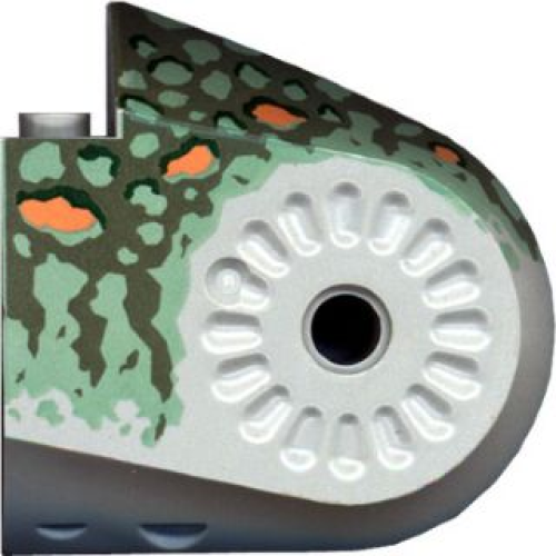 Деталь LEGO 40373pb04 Dinosaur Body Quarter with Pin Holes with Dark Gray, Dark Green, Medium Orange, and Sand Green Markings Spotted Pattern