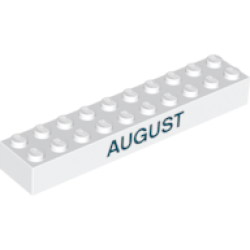 Brick 2 x 10 with Black 'JULY' and 'AUGUST' Pattern on Opposite Sides