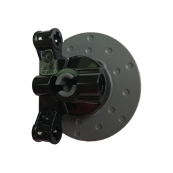 Technic, Steering Axle with 2 Pin Holes and 2 Axle Holes with Dark Bluish Gray Wheel Hub 3 Pin Holes Round (Undetermined Type) Technic, Steering Axle with 2 Pin Holes and 2 Axle Holes with Dark Bluish Gray Wheel Hub 3 Pin Holes Round (Undetermined Type)