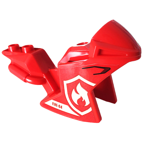 Деталь LEGO 18895pb29 Motorcycle Fairing, Racing (Sport) Bike with 'FIRE-04' and Bright Light Yellow Fire Logo Badge Pattern on Both Sides (Stickers) - Set 77943