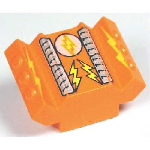 Деталь LEGO 30601pb05 Brick, Modified 2 x 2 No Studs, Sloped with Angled Side Block Extensions with Yellow Lightning Bolts, Air Vents Pattern