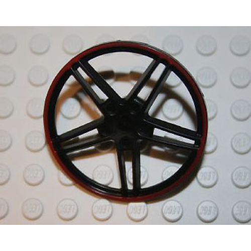 Деталь LEGO 54086pb01 Wheel Cover 5 Spoke without Center Stud - 35mm D. - with Red Edge