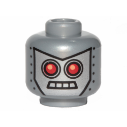 Minifigure, Head Alien with Red Eyes, 4 Mouth Squares and Rivets Pattern