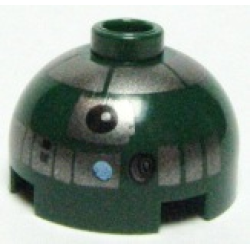 Brick, Round 2 x 2 Dome Top with SW Astromech Droid Dark Silver Panels, Bright Light Blue Dot Pattern