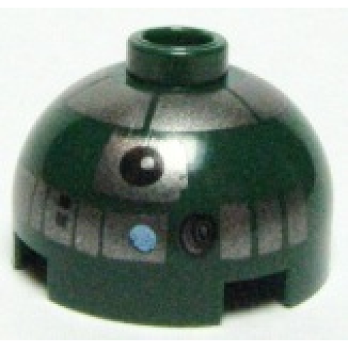 Деталь LEGO 553pb007 Brick, Round 2 x 2 Dome Top with SW Astromech Droid Dark Silver Panels, Bright Light Blue Dot Pattern