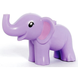 Elephant, Friends Style, Baby with Black Eyes and Bright Pink Inner Ears Pattern - Lavender
