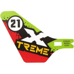 Plastic Tail for Flying Helicopter with 'X TREME' and '21' in Circle on Lime and Red Background Pattern on Both Sides