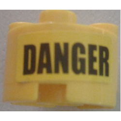 Brick, Round 2 x 2 with Axle Hole with Black 'DANGER' Pattern (Sticker) - Set 7787