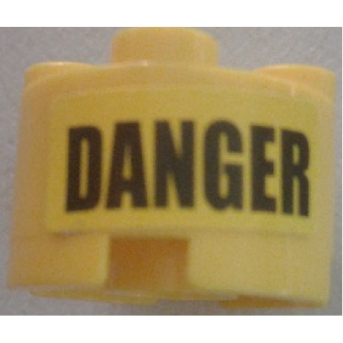 Деталь LEGO 3941pb19 Brick, Round 2 x 2 with Axle Hole with Black 'DANGER' Pattern (Sticker) - Set 7787