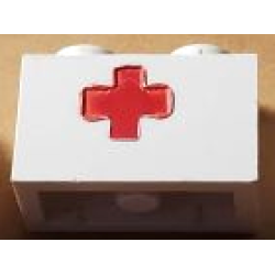 Brick 1 x 2 with Red Cross Pattern - Debossed Print