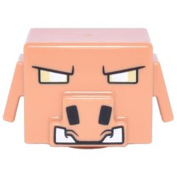 Minifigure, Head, Modified Cube with Ear Flaps and Snout with Bright Light Yellow Rectangle Eyes, Black Nostrils and White Tusks Pattern