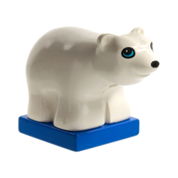 Duplo Bear Baby Cub on Blue Base with Black and Sky Blue Eyes Round, Black Oval Nose Pattern Duplo Bear Baby Cub on Blue Base with Black and Sky Blue Eyes Round, Black Oval Nose Pattern