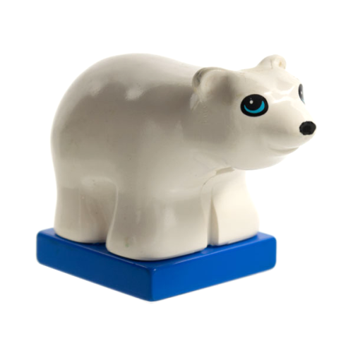 Деталь LEGO 2334c02pb01 Duplo Bear Baby Cub on Blue Base with Black and Sky Blue Eyes Round, Black Oval Nose Pattern