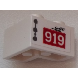 Brick 2 x 2 Corner with Dark Bluish Gray Line and Dots, Black 'WEC', '919' on Red Rectangle Pattern Model Left Side (Sticker) - Set 75876 Brick 2 x 2 Corner with Dark Bluish Gray Line and Dots, Black 'WEC', '919' on Red Rectangle Pattern Model Left Side (Sticker) - Set 75876