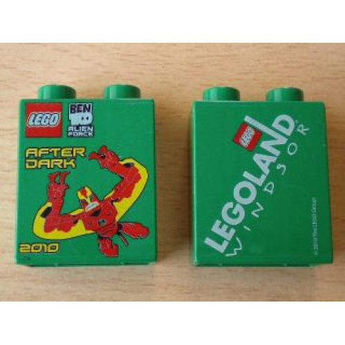 Деталь LEGO 4066pb364 Duplo, Brick 1 x 2 x 2 with Ben 10 After Dark 2010 LEGOLAND Windsor Pattern