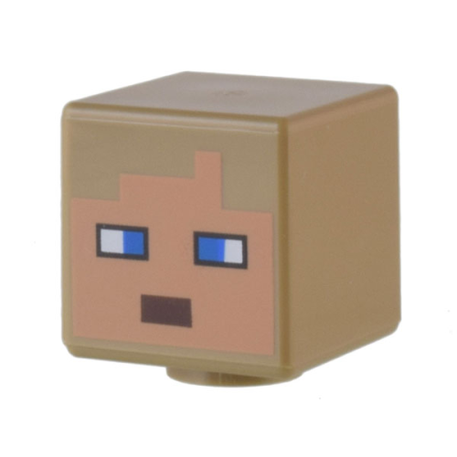 Деталь LEGO 19729pb057 Minifigure, Head, Modified Cube with Pixelated Medium Nougat Face, Blue Eyes, and Dark Brown Mouth Pattern (Minecraft Rancher)