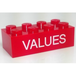 Brick 2 x 4 with White 'VALUES' Pattern Brick 2 x 4 with White 'VALUES' Pattern