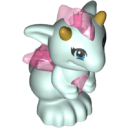 Dragon, Elves, Baby with Molded Trans-Dark Pink Stomach, Spines, and Wings and Printed Gold Horns Pattern (Lula) Dragon, Elves, Baby with Molded Trans-Dark Pink Stomach, Spines, and Wings and Printed Gold Horns Pattern (Lula)