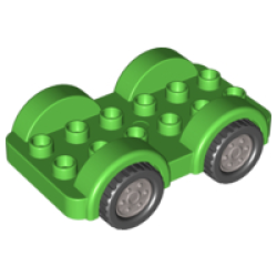 Duplo Car Base 2 x 6 with Black Tires with Flat Silver Wheels on Fixed Axles - Bright Green