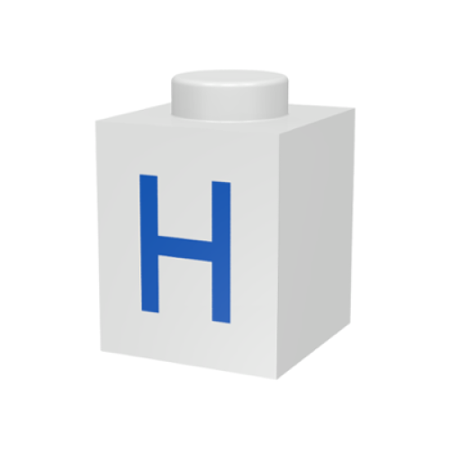 Деталь LEGO 3005ptH Brick 1 x 1 with Blue Capital Letter H Pattern