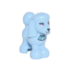 Dog, Friends Style, Poodle with Dark Turquoise Collar with Hearts, Medium Lavender Eyes, and Black Nose and Mouth Pattern - Bright Light Blue Dog, Friends Style, Poodle with Dark Turquoise Collar with Hearts, Medium Lavender Eyes, and Black Nose and Mouth Pattern - Bright Light Blue