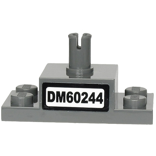 Деталь LEGO 30592pb01 Brick, Modified 2 x 4 with Pin on Top and Side Cutouts with 'DM60244' Pattern (Sticker) - Set 60244