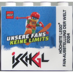 Brick 1 x 4 x 3 with LEGO and Ischgl Logos, 'UNSERE FANS KEINE LIMITS' and 'Höchste LEGO Fan-Ausstellung der Welt 2024' Pattern
