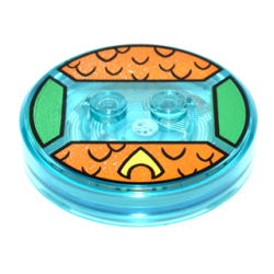 Dimensions Toy Tag 4 x 4 x 2/3 with 2 Studs and Trans-Light Blue Bottom with Yellow Symbol and Black Scales on Orange Background Pattern (Aquaman) Dimensions Toy Tag 4 x 4 x 2/3 with 2 Studs and Trans-Light Blue Bottom with Yellow Symbol and Black Scales on Orange Background Pattern (Aquaman)