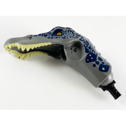 Dinosaur Head Baryonyx with Pin, Tan Teeth, Dark Blue and Metallic Light Blue Spots Pattern