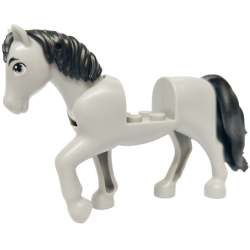 Horse, Friends Style with 2 x 2 Cutout and Movable Neck with Fixed Flexible Rubber Black Tail and Mane with White Eyes, Black Eyebrows Pattern (Thunder)