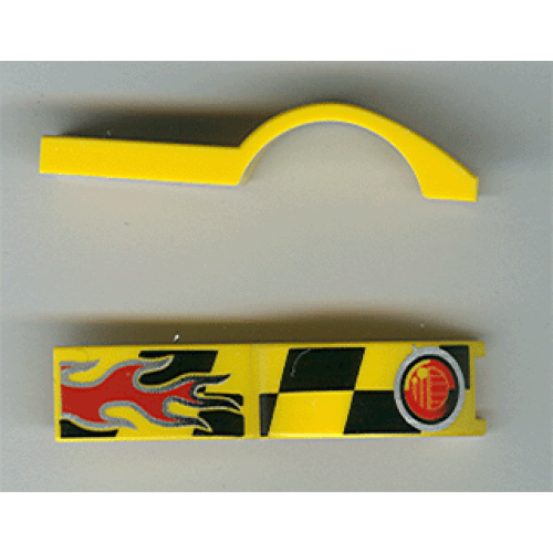 Деталь LEGO 50947pb002 Vehicle, Mudguard 1 x 4 1/2 with Flame and Red Taillight Pattern