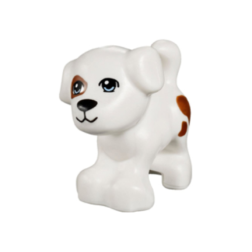 Деталь LEGO 93088pb01 Dog, Friends Style, Puppy, Standing with Bright Light Blue Eyes, Black Nose and Mouth, Reddish Brown Patch and Spots Pattern (Charlie / Jacky)