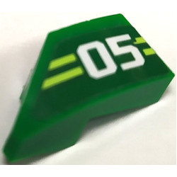Wedge 2 x 1 x 2/3 Right with White '05' and Yellowish Green Stripes Pattern (Sticker) - Set 71709