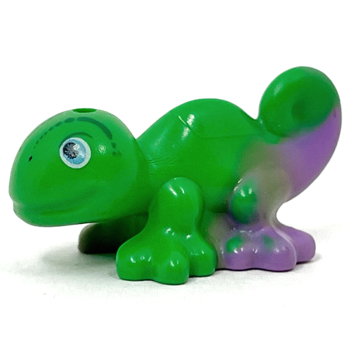 Деталь LEGO 15678pb02 Chameleon, Friends Style with Black, Medium Azure and White Eyes and Marbled Medium Lavender Pattern