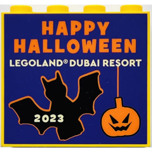 Деталь LEGO 30144pb479 Brick 2 x 4 x 3 with Happy Halloween LEGOLAND Dubai Resort 2023 Pattern
