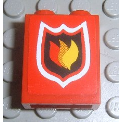 Brick 1 x 2 x 2 with Inside Axle Holder with Fire Logo Badge Pattern (Sticker) - Set 7945 Brick 1 x 2 x 2 with Inside Axle Holder with Fire Logo Badge Pattern (Sticker) - Set 7945