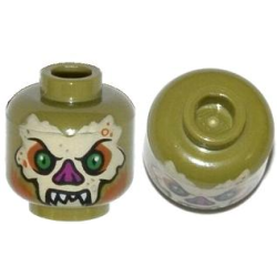 Minifigure, Head Alien Bat with Tan Face, White Fangs, Green Eyes, and Magenta Nose Pattern