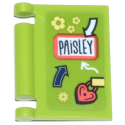 Minifigure, Utensil Book Cover with Diary with Dark Blue and White Arrows and 'PAISLEY', Coral Heart Lock, Bright Light Yellow Flowers Pattern (Sticker) - Set 42647 Minifigure, Utensil Book Cover with Diary with Dark Blue and White Arrows and 'PAISLEY', Coral Heart Lock, Bright Light Yellow Flowers Pattern (Sticker) - Set 42647